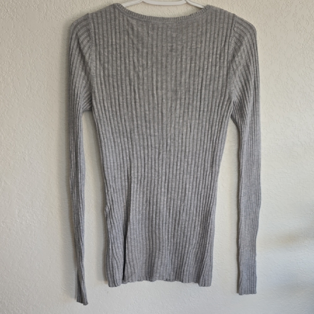Express Ribbed Henley Top - Gray - Picture 3 of 4
